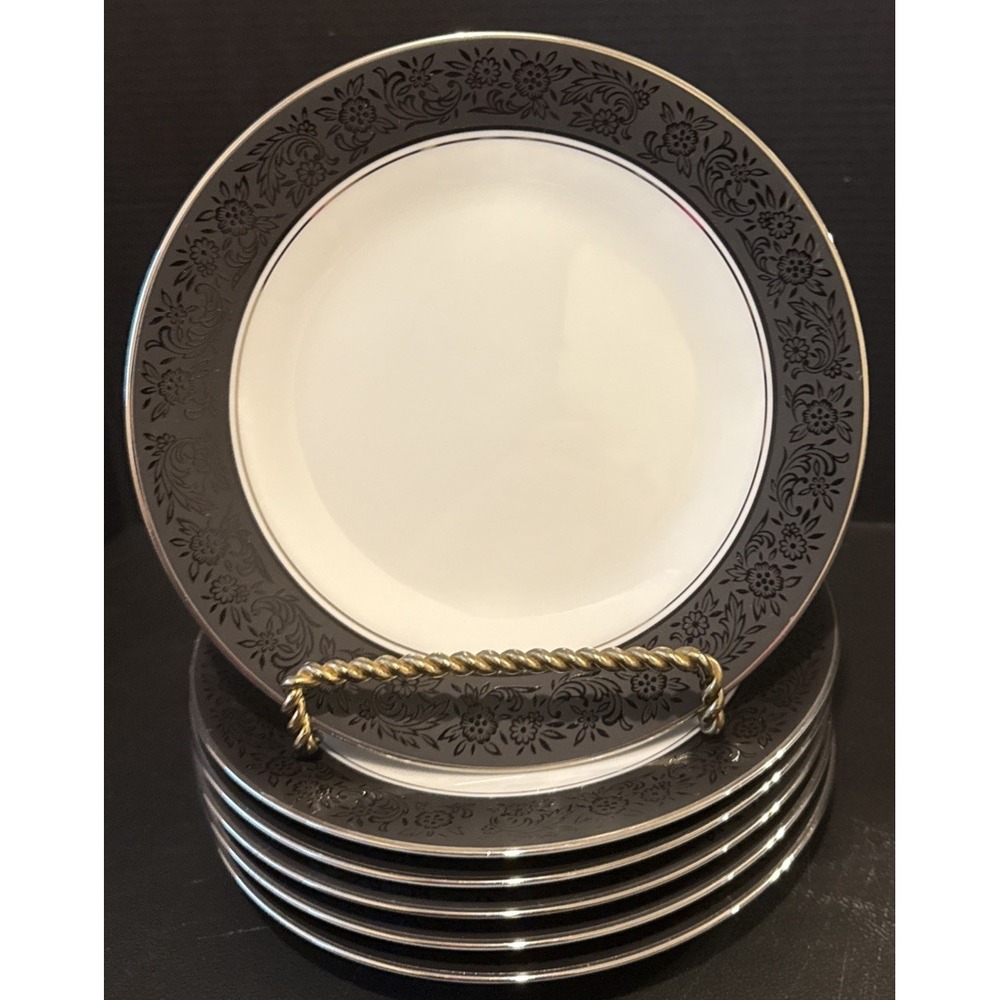 Noritake Mirano 6878 Bread Butter Plates Plate Black Floral Trim 6" Set Of 6